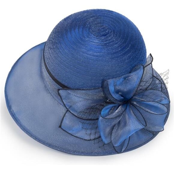 Women Kentucky Organza Derby Hat - Blue2 - Picture 1 of 6